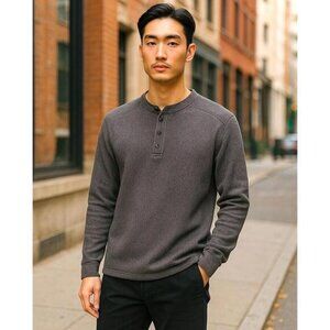 REI Co-Op Men’s Sweater Pullover 1/4 Button Up Gray Outdoor Large